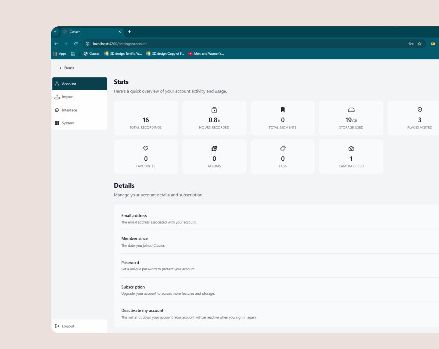 Classer Home organising footage into collections